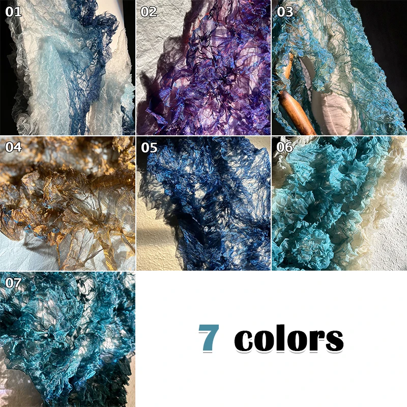 50x140cm Crystal Pleated Gradient Fabric Ocean Wave Texture for Photography Background Wedding Dress DIY Sewing Display Material