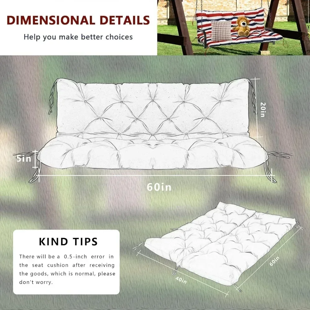 Waterproof Porch Swing Cushion Replacement Outdoor Swing Cushions with Back Support Patio Swing