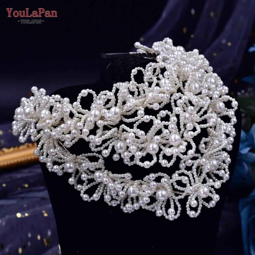 YouLaPan Wedding Crown Pearl Bride Tiara Wedding Headband accessori per capelli copricapo da sposa Pageant Headwear Queen HP487