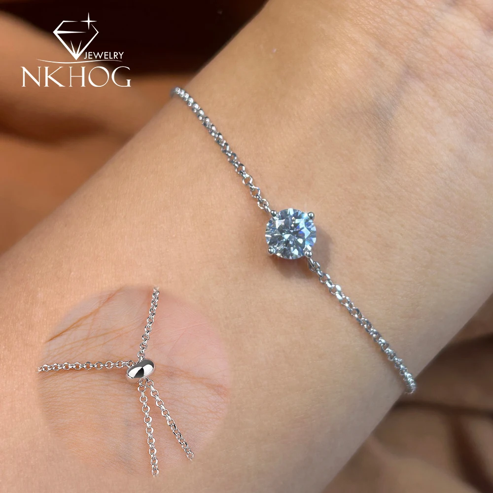 

NKHOG 1CT Real Moissanite Bracelet For Women S925 Silver Simple Lab Diamond Hand Chain Wedding Party Gift Fine Jewelry Certified