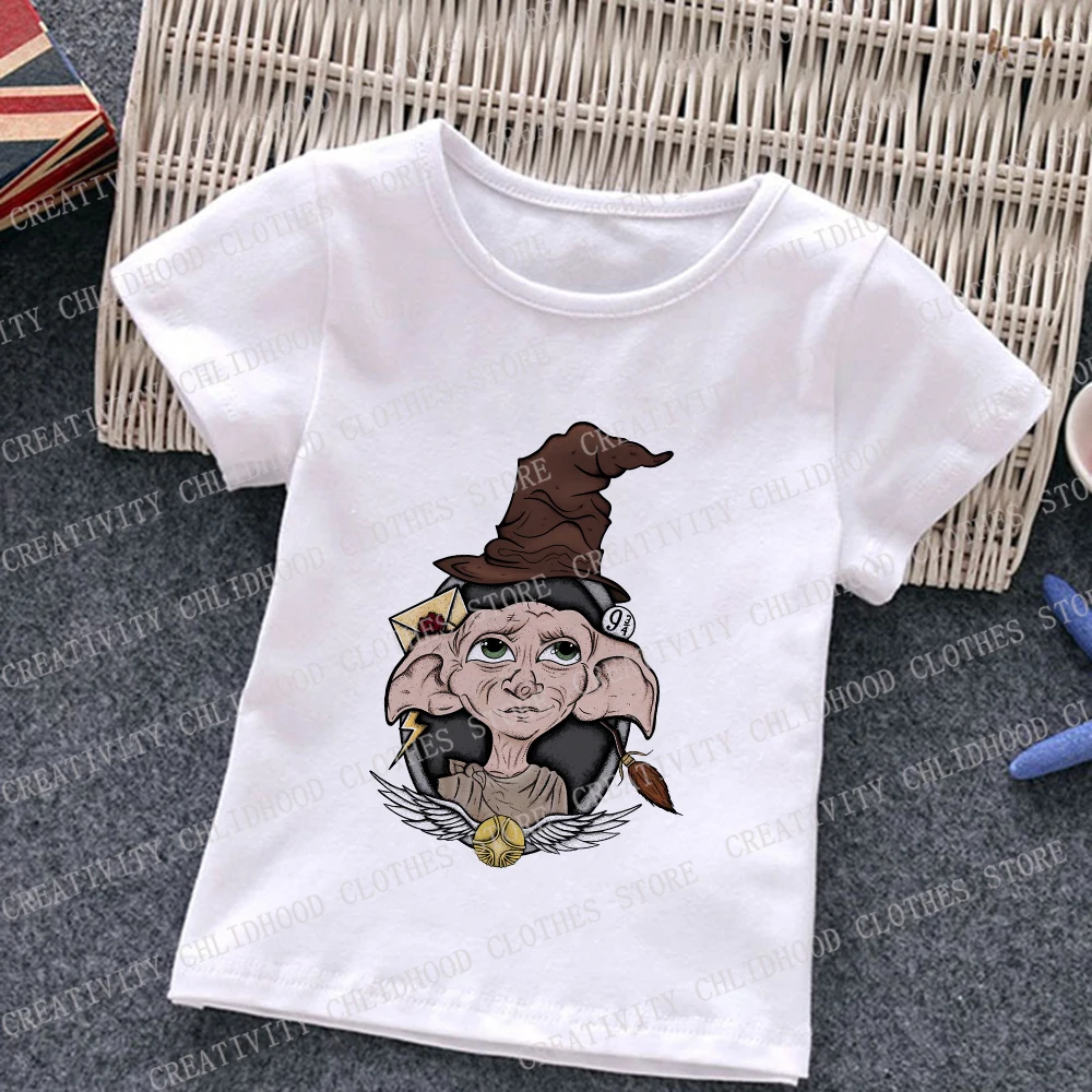 Camiseta de Harry Potter para niños y niñas, ropa de película mágica, dibujos animados Kawaii, camisetas informales de manga corta, 2024