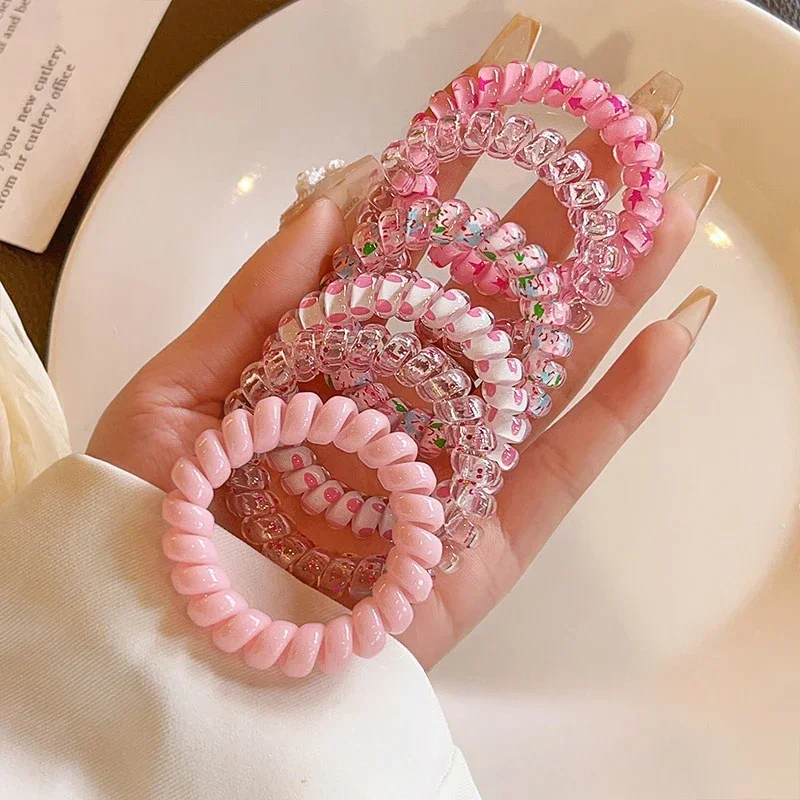 6pcs/bag Candy Color Elastic Hair Bands Women Girls Hair Ties Frosted Spiral Cord Rubber Bands Rope  Headwear Accessories