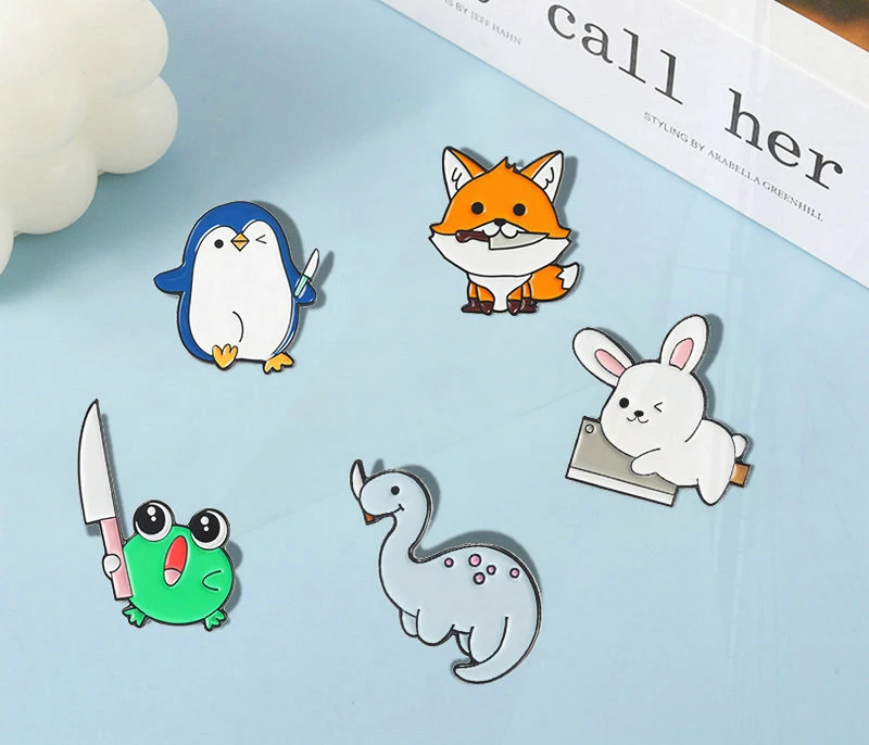 Tyrannosaurus Rex Killing Pin Bag Lapel Pins Cartoon Badge Jewelry Gift Animal Dagger Enamel  Pins Custom Lovely Fox Penguin