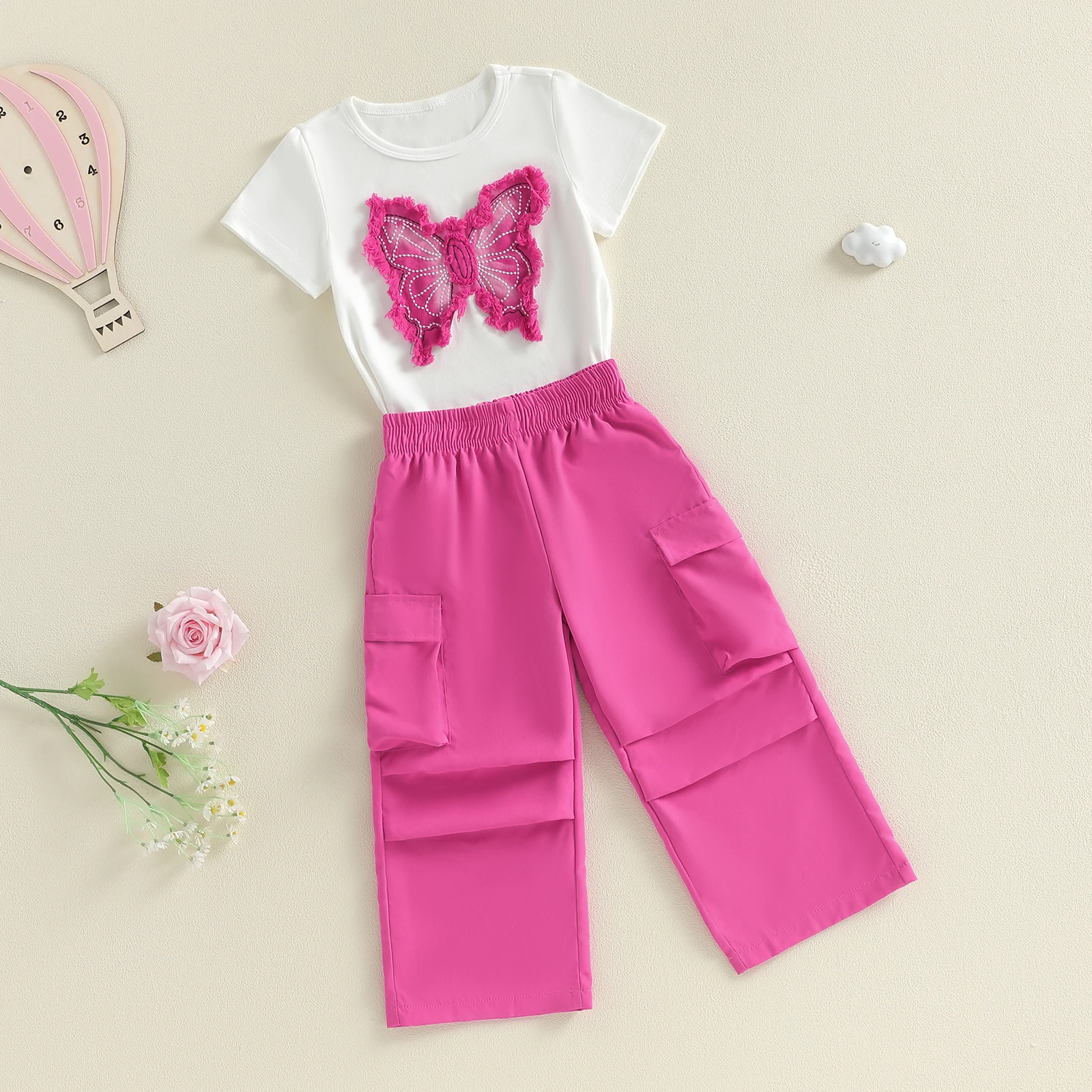 

Tregren 1-5 комплект из двух предметов для маленьких девочек, креативный лоскутный топ с короткими рукавами и круглым вырезом в виде бабочки, комплект брюк с эластичной резинкой на талии