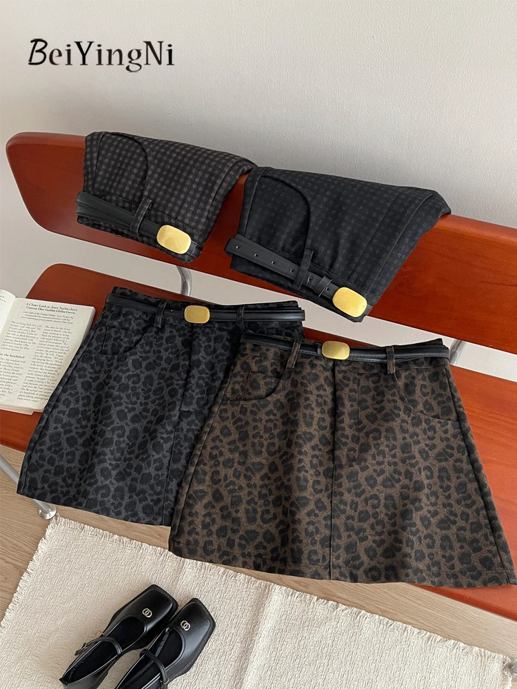 Winter Clothing For Women - Beiyingni กระโปรงผู้หญิงสุดเซ็กซี่สำหรับฤดูหนาว 2026 พร้อมเข็มขัด ลายตารางวินเทจ กระโปรงลำลองสไตล์ฮาราจูกุ
