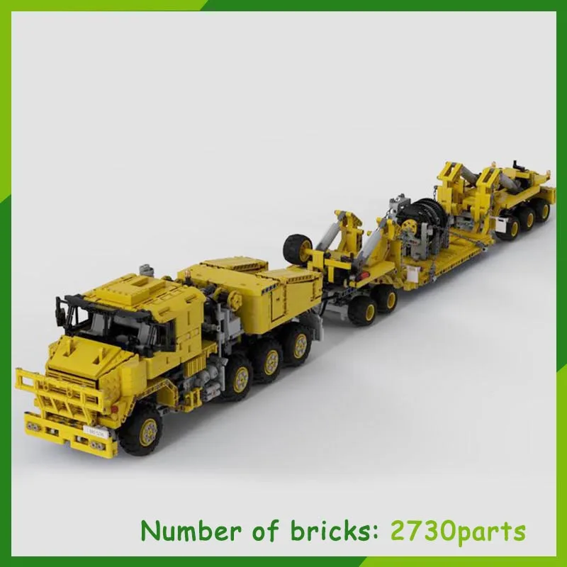 MOC Building Block GBC Oshkosh M1070 Civil-Version Tractor with Heavy Duty Trailer Bricks Xmas Toys Gifts 2730PCS With PF Motor