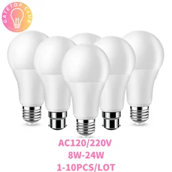 Lâmpadas LED de potência real para casa, luz quente, natural, branco frio, E27, B22, 220V AC, 8W, 9W, 10W, 12W, 15W, 18W, 20W, 24W, 1-10 PCes