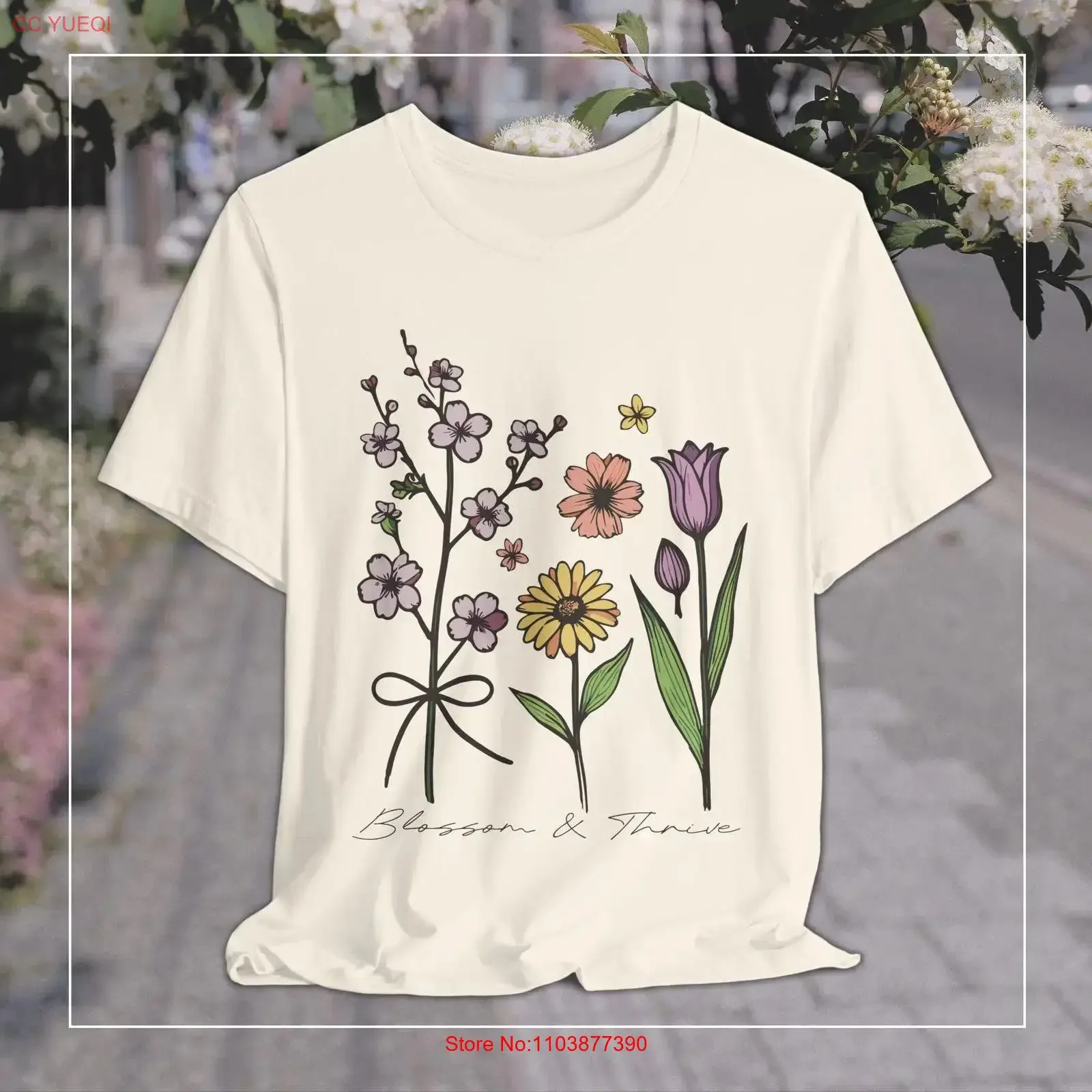 T-shirt floral Blossom Thrive pour les amoureux de la nature, les mamans plantes, le jardinage écologique, le printemps, la mode vintage, streetwear décontracté