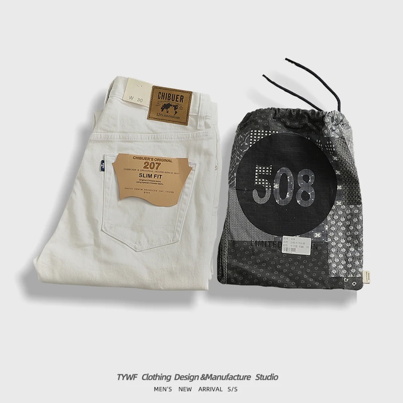 

Vintage Japanese Sle White Denim Jeans Men's Ameika Straight Leg Micro Cone Ear Cotton Casual Pants Breathable Summer