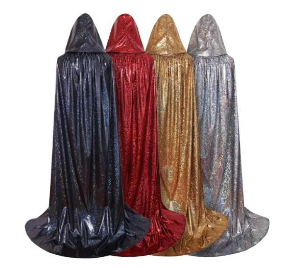 

Накидка на Хэллоуин для взрослых, расшитая блестками, воротник-стойка со шляпой, черная накидка Мрачного жнеца, черная накидка, костюм для косплея