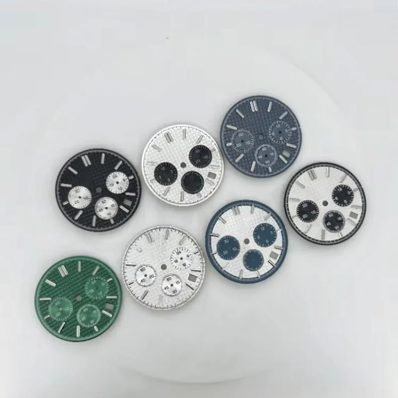 

White Black Green 31.8mm Modified Watch Dial 6pin Hands Green Luminous Watch Parts Suitable for VK63 Quartz Movement No logo