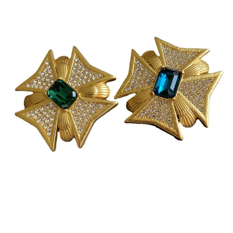 Fashion Jewelry Vintage Matte Rhinestone Geometric Colorful Rhinestone Brooch for Women