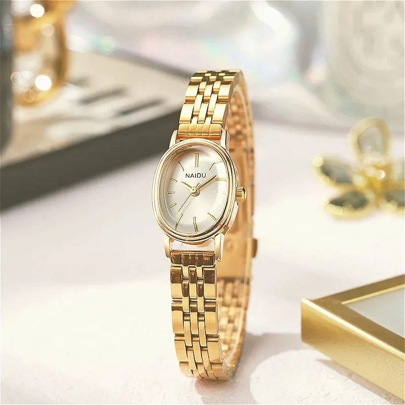 موضة ساعة ذهبية البيضاوي الهاتفي ساعة كوارتز الصلب حزام مؤشر الساعات الرقمية للنساء دروبشيبينغ ساعة Relojes Para Mujer