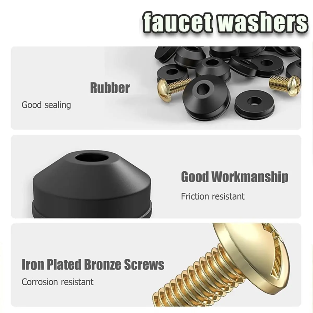 A50U 48 PCS Faucet Washer Assortment Kit Outdoor Faucet Repair Kit with Brass Screws Flat and Beveled Washers