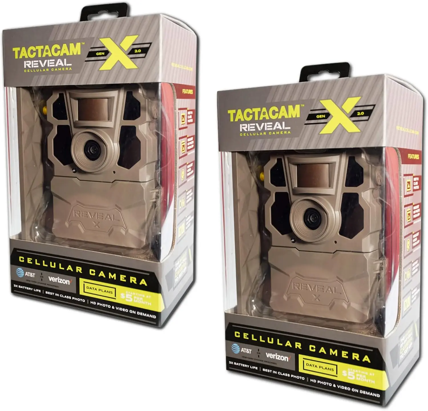 2 Pack Reveal X Gen 2.0 LTE Cellular Trail Camera AT&T and Verizon, Video/Photo, Low Glow IR LED Flash