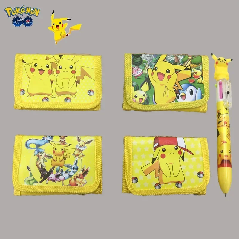 Anime Pokemon Children's Wallet Boy Girl Pikachu Doll Three-fold Short Wallet Card Bag Cartoon Figure Wallet Toy Random One