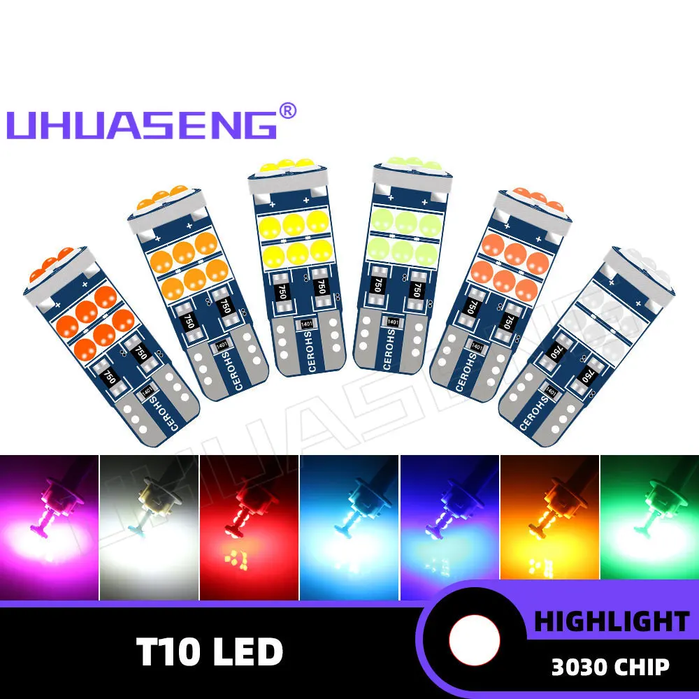 

UHUASENG Led T10 Lamp W5W Bulb 5W5 194 WY5W 15SMD Interior Reading License Plate Dome Door Trunk Tail Signal Car Lights 12V Auto