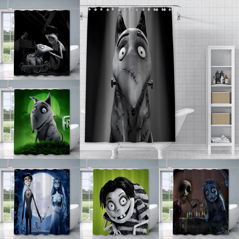 F-FrankenweenieS C-Corpse brides Horrer Shower Curtain Waterproof Polyester Fabric Bath Curtains Home Bathroom Curtain With Hook