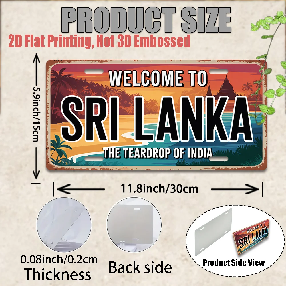 2D Flat - 1pc Vintage Metal Sign Welcome to Sri Lanka, The Teardrop of India Decor, Tropical Island Vibes, Travel Lover Gift