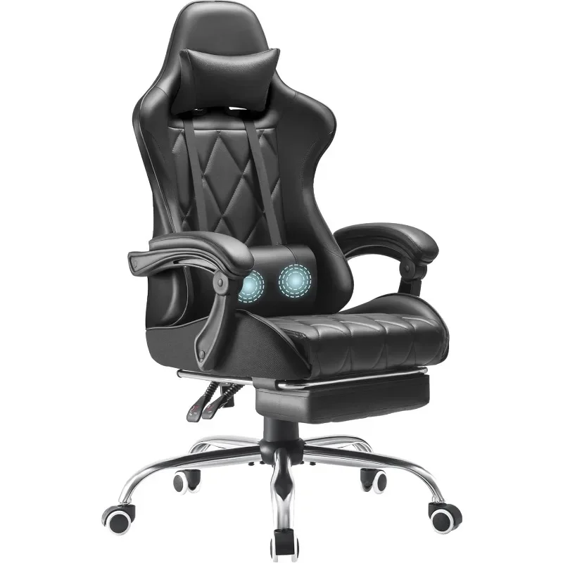 

Gaming Chair with Footrest and Massage Lumbar Support, Ergonomic Computer Seat Height Adjustable with 360°Swivel