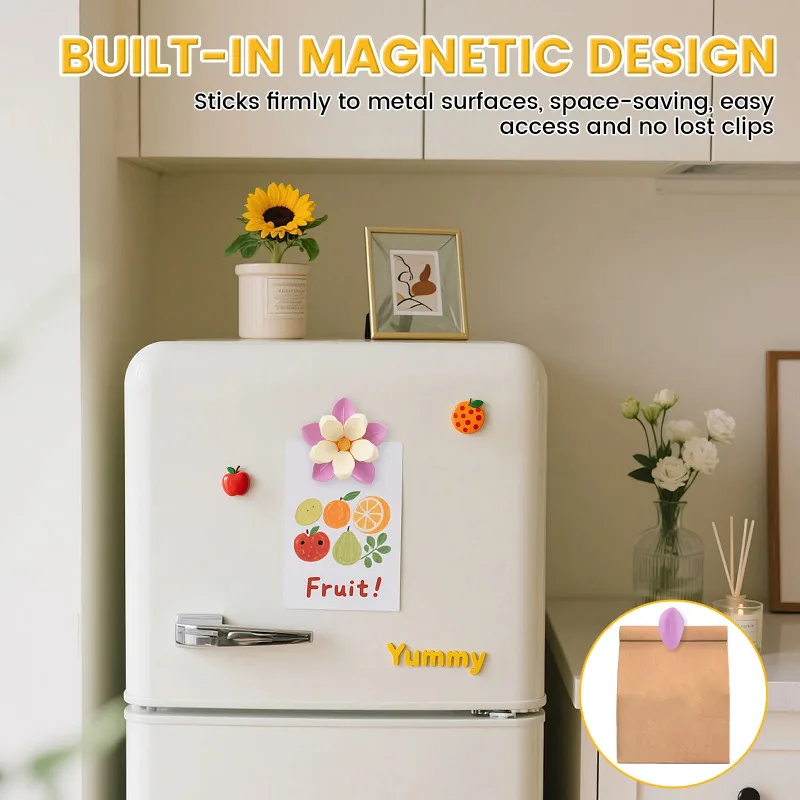 Sakura Magnetic Fridge Magnet Seal Clip Cute Flower Magnetic Fridge Sticker Petal Sealing Snack Clip Office Kitchen Decoration
