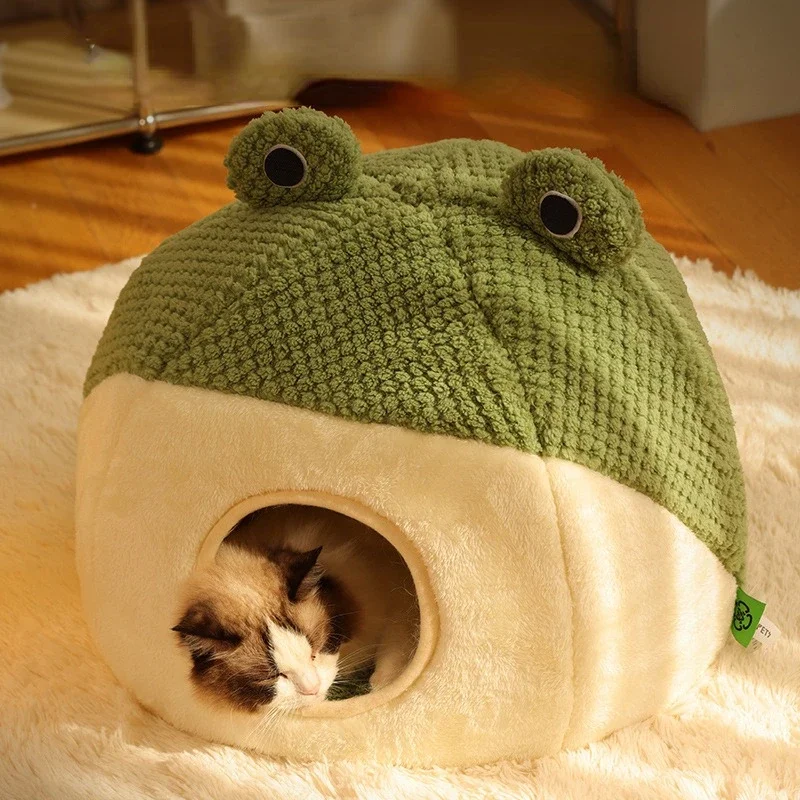 New Small Frog Pet Nest Series Semi-closed Cat Nest Autumn and Winter Warm Plush House Dog Nest