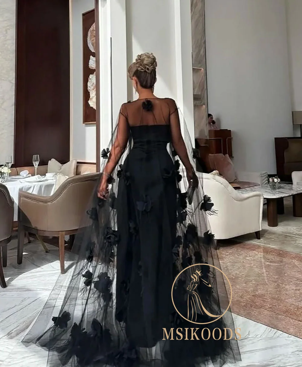 Msikoods 이브닝 드레스 2025 3D 꽃 쉬어 케이프 댄스 파티 드레스 바닥 길이 사우디 아라비아 공식 행사 파티 드레스 맞춤형