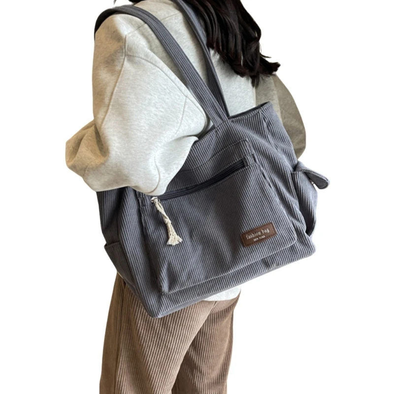 Bolso hombro para mujer, bolso capacidad, bolso escolar para estudiantes, bolsos pana E74B