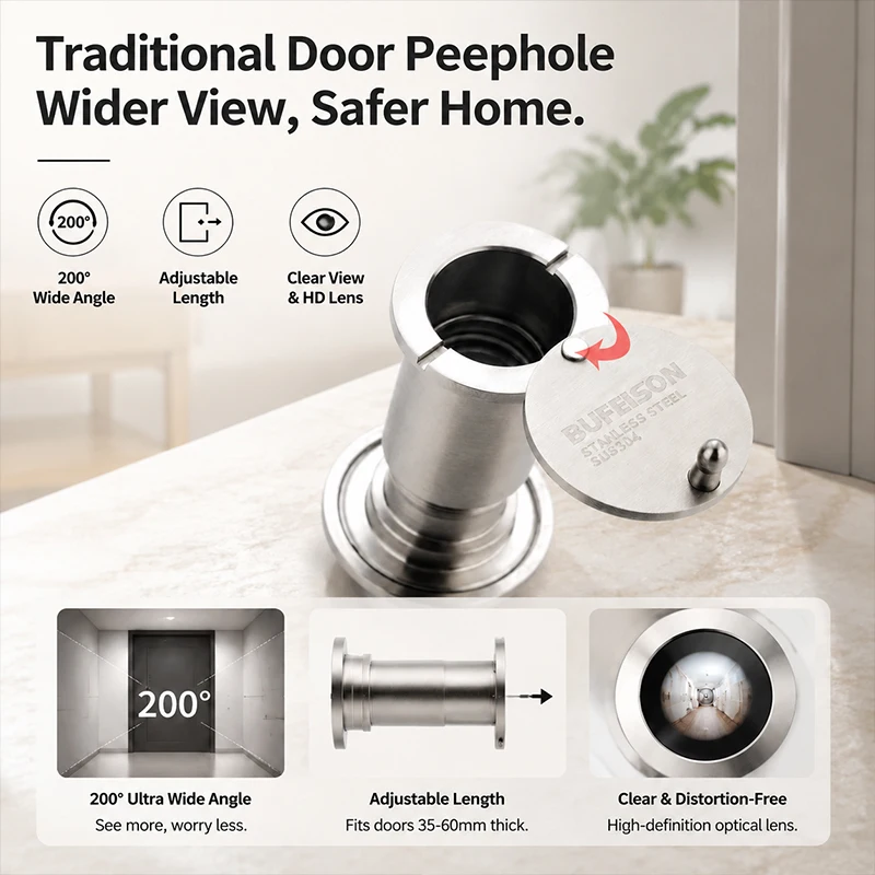 

Security Door Peephole Viewer HD Clear Vision Wide Angle Anti-Pry Metal Spyhole for Home