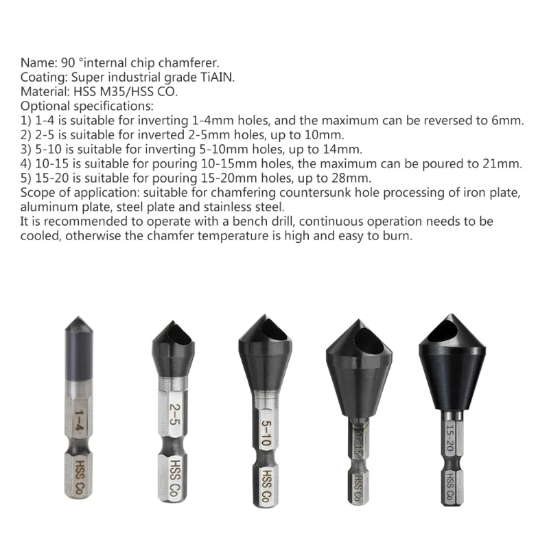 Broca chaflán para desbarbar avellanador TiAlN, aleación acero cobalto HRC89, 1-4mm/2-5mm/5-10mm/10-15mm, agujero