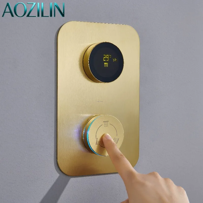 AOZILIN Smart WiFi Digital Rain Shower Mixer Valve APP Adjustable Temperature Modern Bathroom Shower Control System