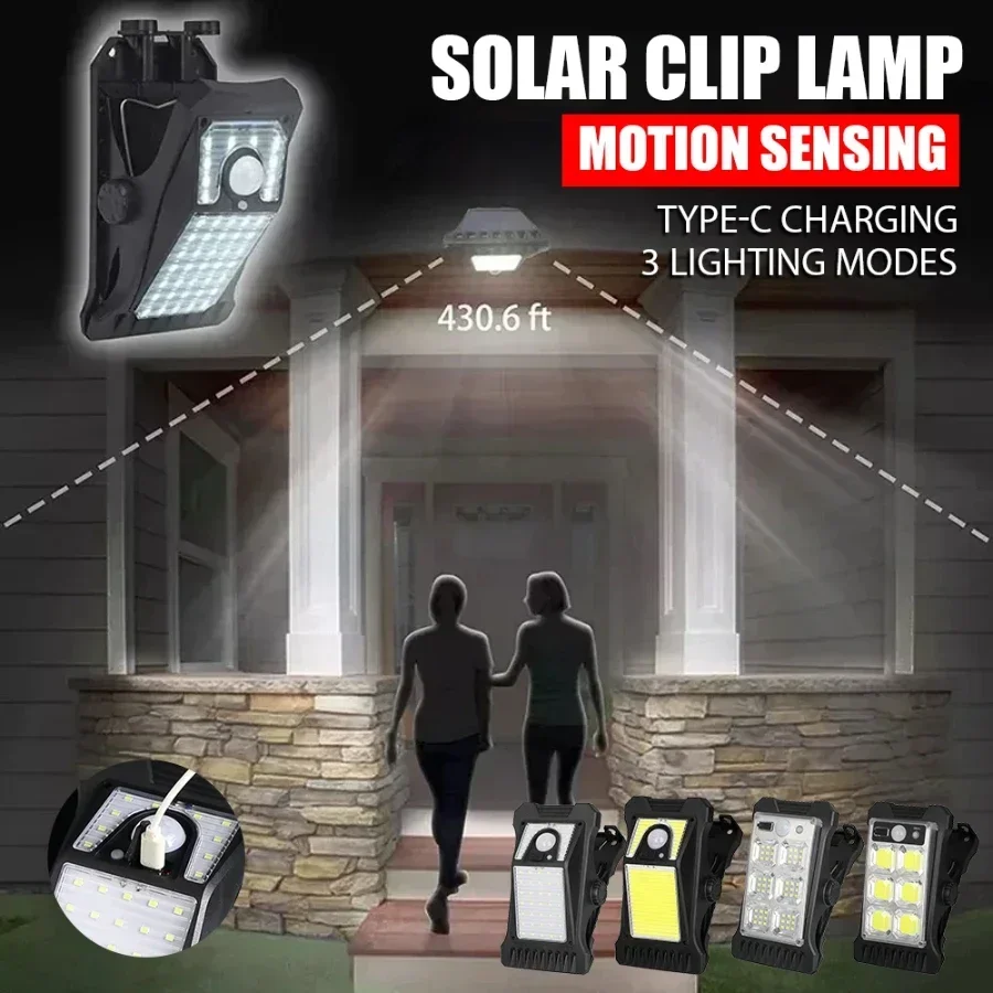 

LED Solar Garden Lights Outdoor Solar Clip Light Rechargeable Motion Sensor Camping Lamp Fence Street Landscape Wall Decoration