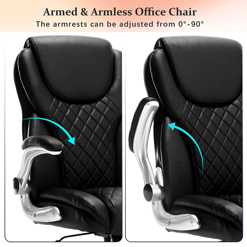 Ergonomic Office Chair With Flip-Up Armrests And Wheels, Leather Rocking Executive Office Chair, Black On-Site