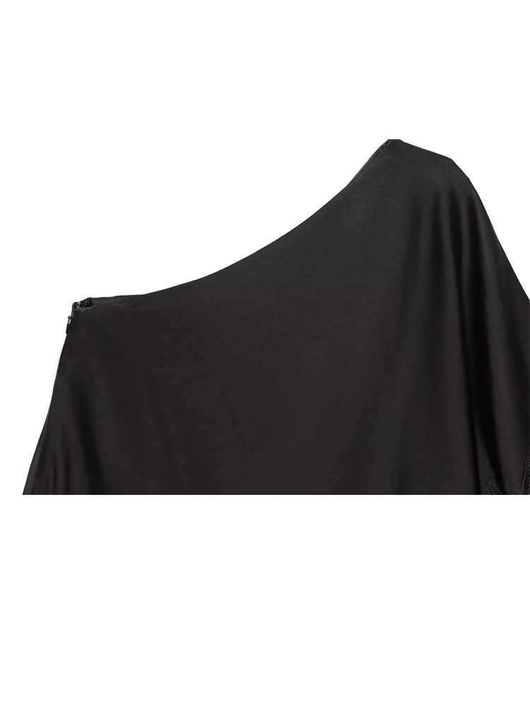 

HH Woman New Summer Fashion Street Style Designed Folds Asymmetrical Lace Decoration Tops Female Chic Versatile Casual Tops