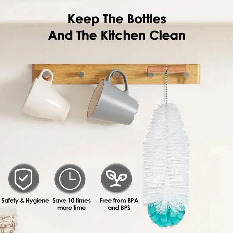 Bottle Brush Cleaner Kettle Cleaner With Long Handle Multi-Purpose Sponge Headed Flask Scrubber 13 Inch For Wine Dishwashing