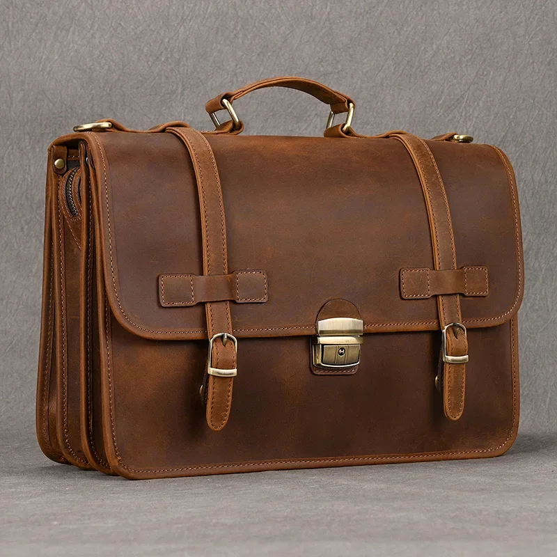 Luxury Designer Leather Briefcase Mans Male Genuine Leather Business Bag Brown Leather Briefcase Bag For Laptop Notebooks