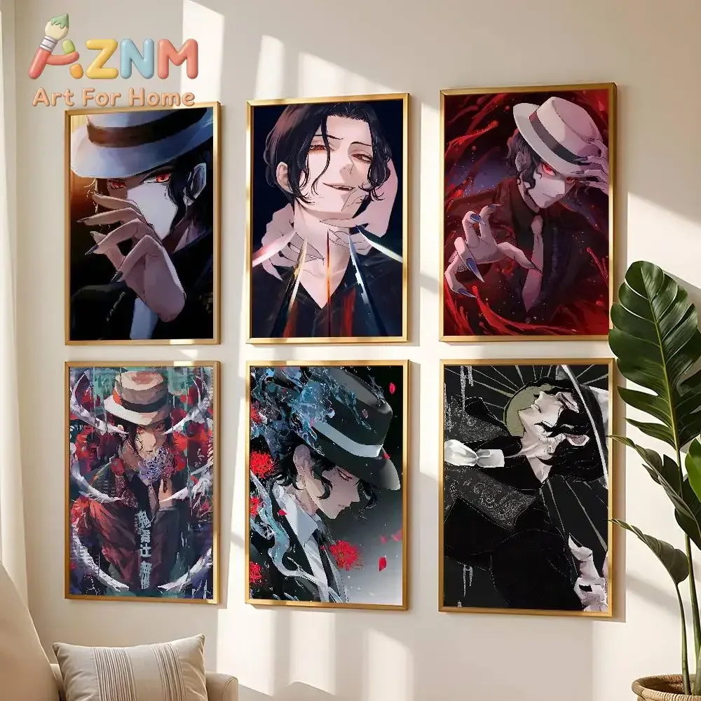 AZNM Demon Slayer Muzan Kibutsuji Anime Canvas Wall Art Frameless Print Poster for Home Bedroom Living Room Wall Decor