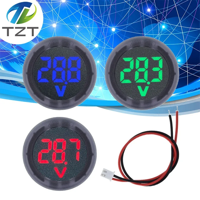 DC5-100V Digital Voltmeter LED Digital Display Circular Voltmeter Car Voltage Current Meter Volt Detector Tester Monitor Panel