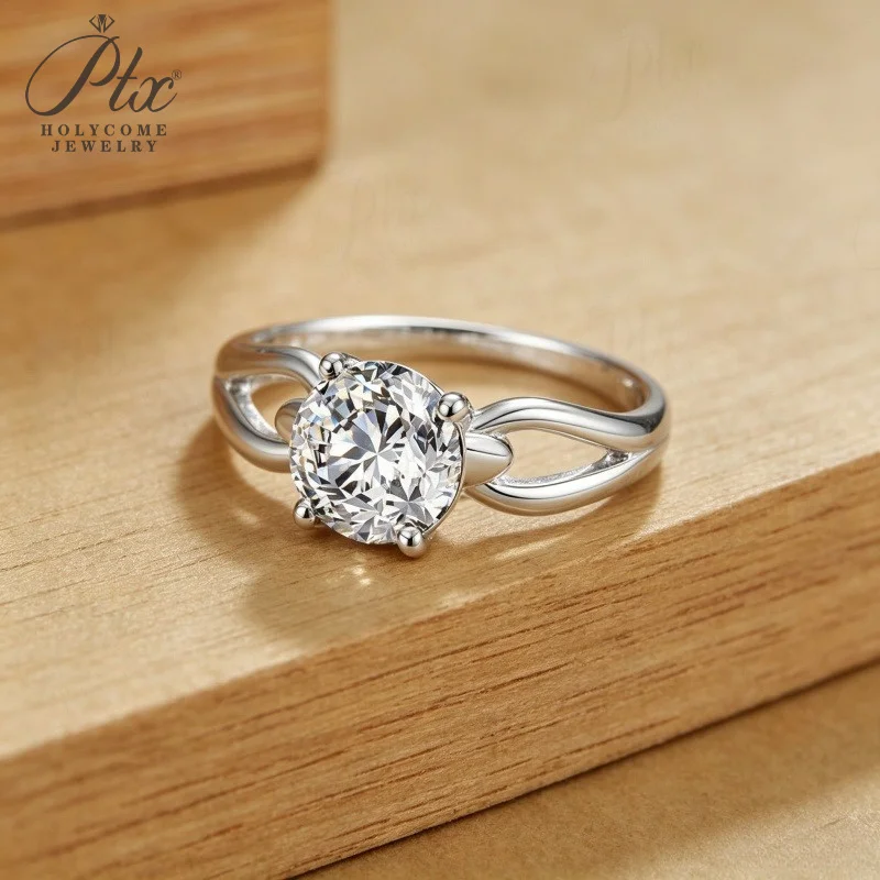 925 Sterling Silber Ring Moissanit Rundschliff D-Farbe für Damen Hochzeit Verlobung Ehering Charms Holycome Schmuck – Detail 6