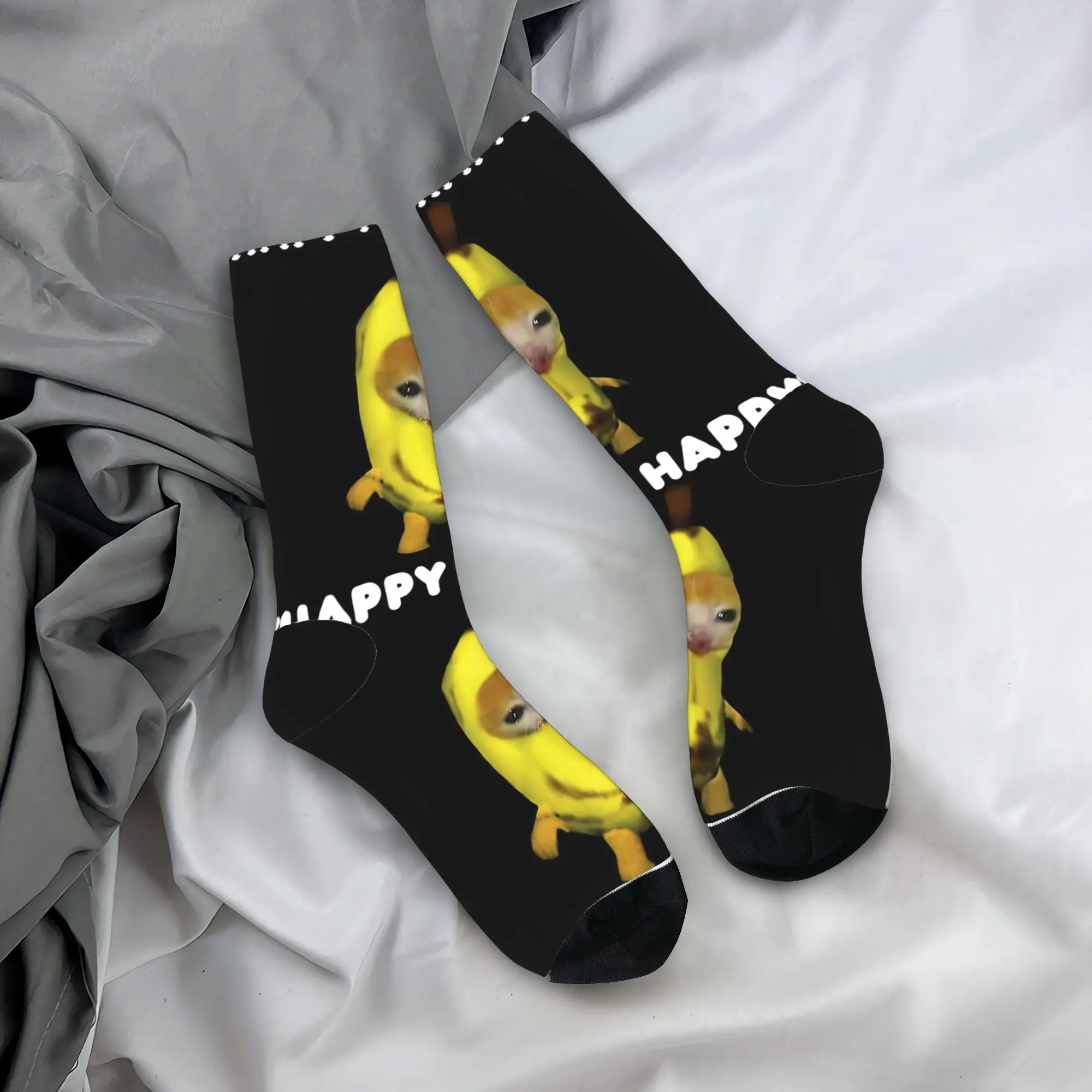 

Носки Happy Banana Cat Meme, повседневные носки, мужские качественные носки для скалолазания, зимние нескользящие носки