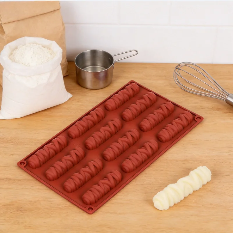 1 molde de silicona para pasteles con forma de tira larga de lana, 12 cavidades, antiadherente, fácil de desmoldar, adecuado para herramientas para hornear pasteles de chocolate.
