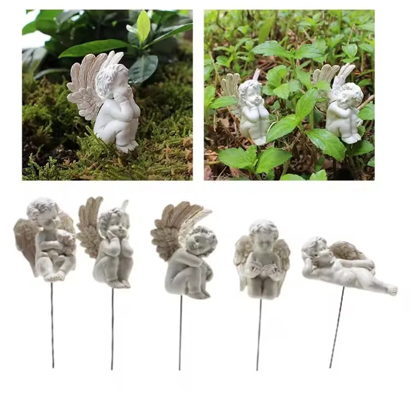 5 Pieces/set Decoration Angel Garden Pile Miniature Angel Fairy Resin Decoration Pottery Miniature Landscape Lawn Decoration