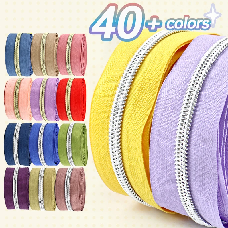 

5/10/20/50M Gold Silver Zipper Tapes 5# Nylon Zippers DIY Apparel Sewing Zip Closure Supplies Bag Replacement Zips Repair Kits