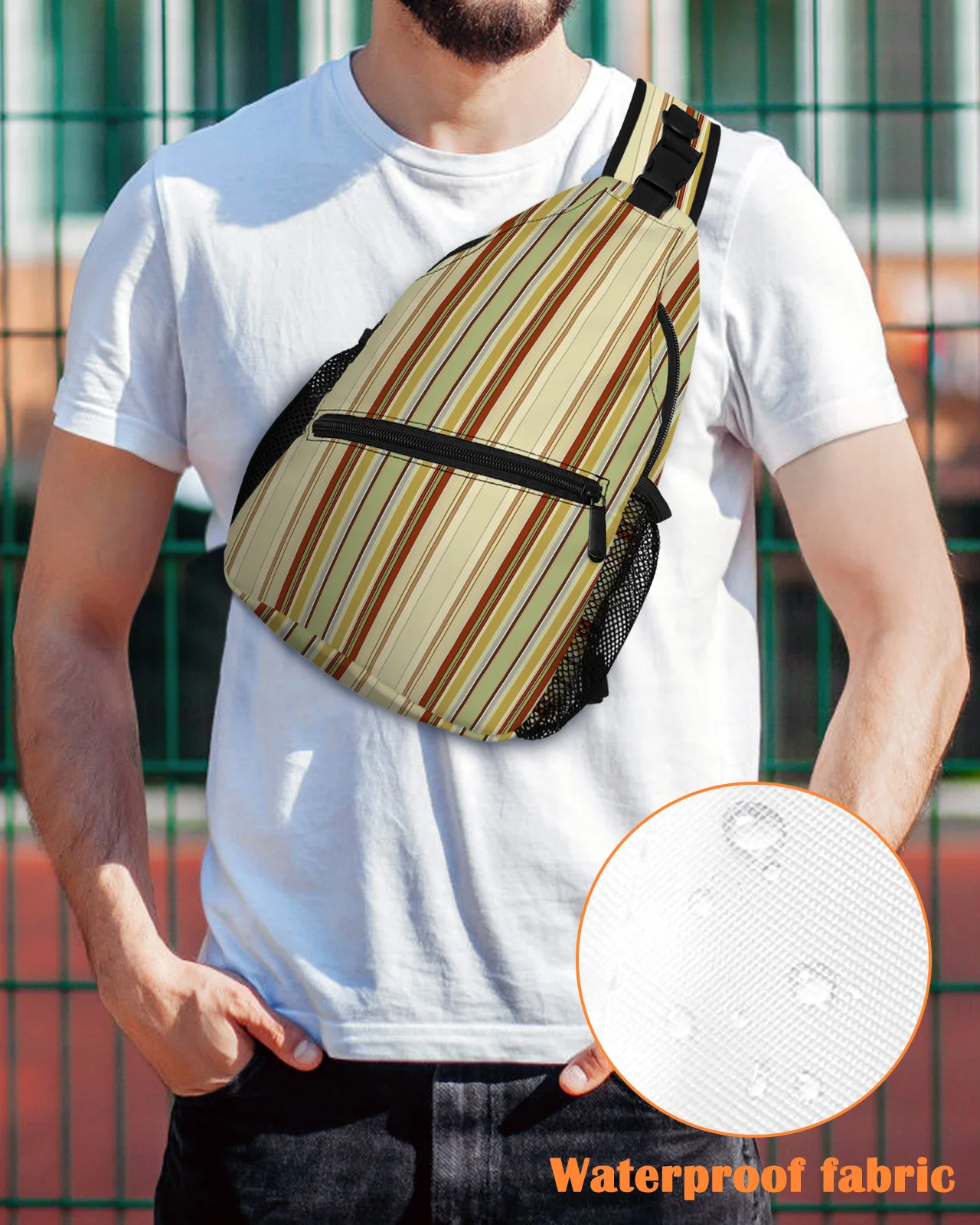 Abstract Art Brown Stripes Chest Bag for Men Women Casual Crossbody Bag Outdoor Travel Climb Waterproof Sling Bag