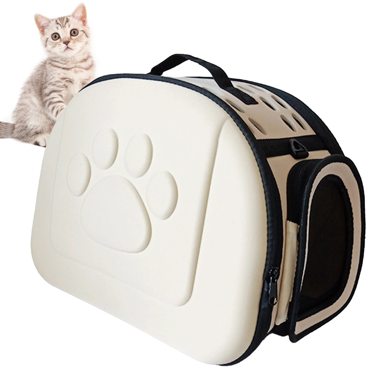 

Cat Carrier Collapsible Breathable Large Capacity Portable Pet Carrying Bag With Shoulder Hand Strap For Travel Car No Pattern