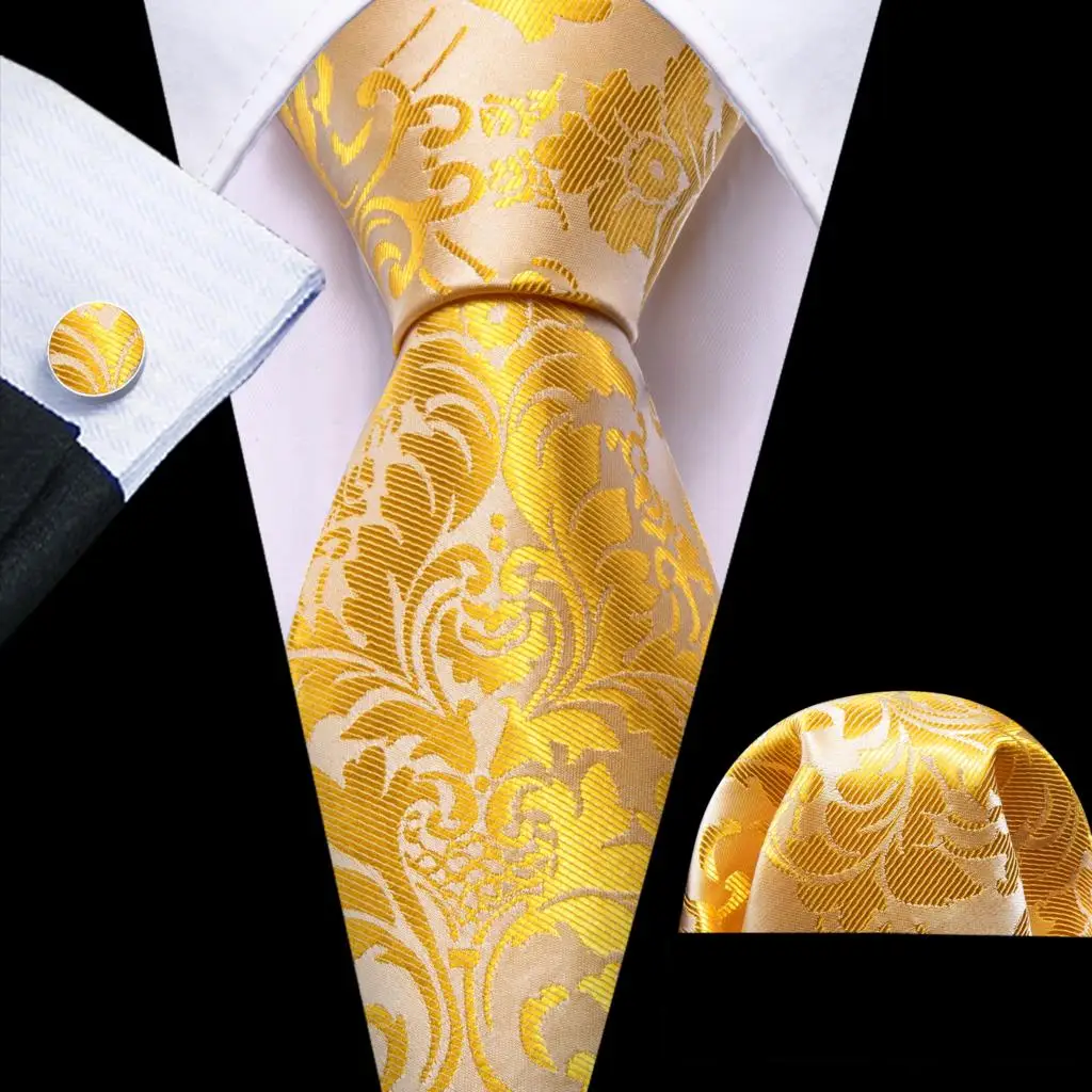 Barry.Wang Jacquard Seide Herren Krawatte Hankerchief Manschetten knöpfe Set Designer Krawatte Klassiker für männliche Hochzeit Business Events Teil 8/8