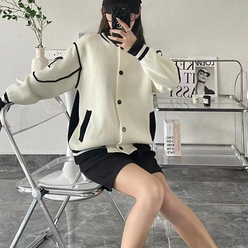 Korean Retro Baseball Uniform Coat for Women 2023 Autumn New Casual Sports Loose All-Matching Student Jacket Crop Top