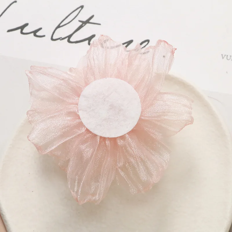 5PCS/Lot Pink Organza Blossoms Flower Appliques Sewing For Headband Rose Fabric Flowers For Hairpin Earrings Accessories