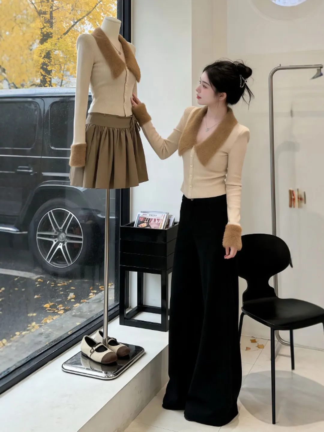 

Korean Sle Long Sve Knitted irt Women's Slim Fit Collared Top Spring Design Unique Faionable Body a Upperwear