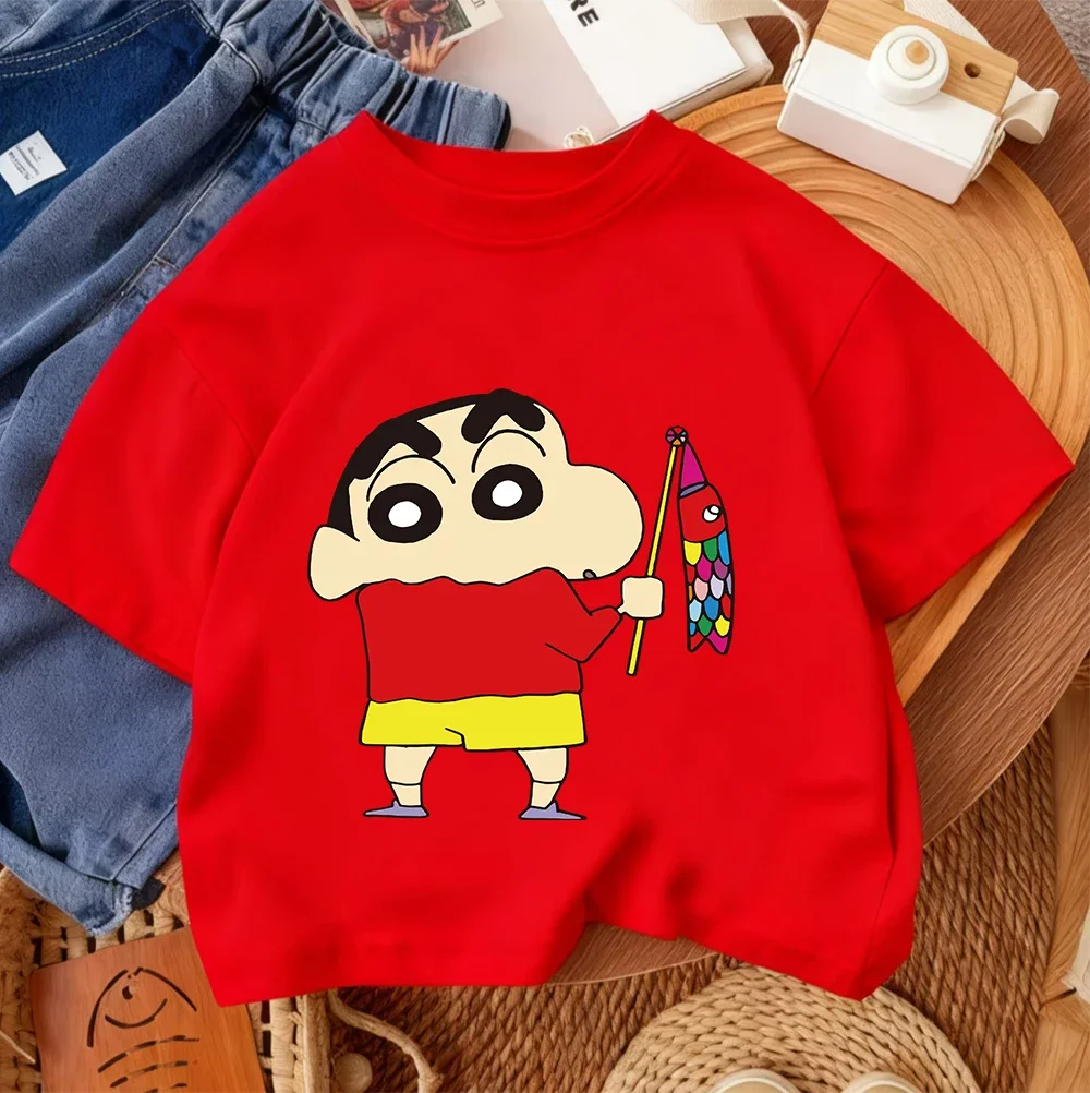 Fashion Hot Cartoon Tee Cute Casual Summer Crew Neck Short Sleeve Kids Shirt Crayon Shin Chan 3 14 Years